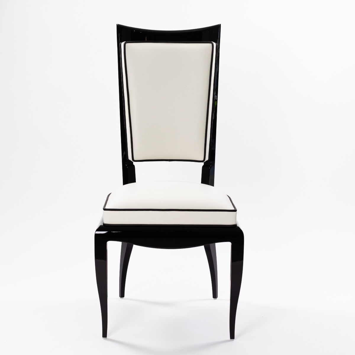 légante chaise Art déco avec dossier haut, laquée noire et cuir blanc cassé, années 1930 (1+6) 