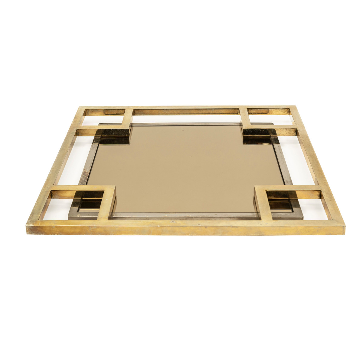 Miroir carré en laiton chromé français du milieu du siècle par Maison Jansen années 1970-photo-2