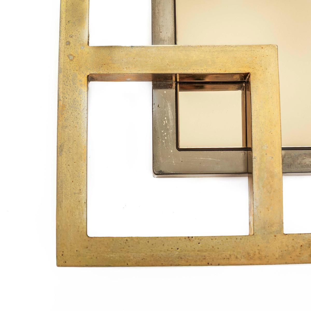 Miroir carré en laiton chromé français du milieu du siècle par Maison Jansen années 1970-photo-4