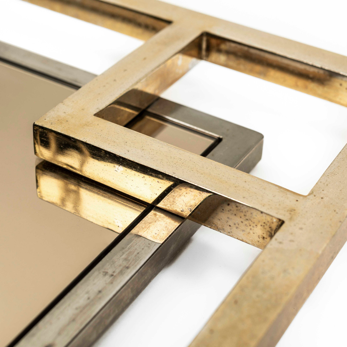 Miroir carré en laiton chromé français du milieu du siècle par Maison Jansen années 1970-photo-1