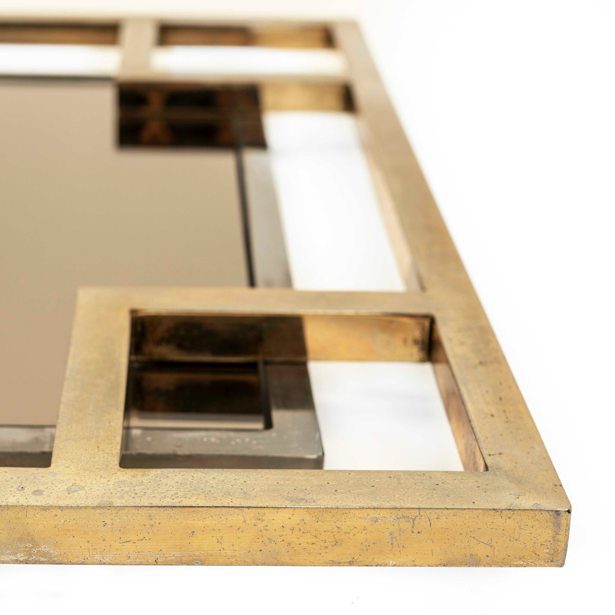 Miroir carré en laiton chromé français du milieu du siècle par Maison Jansen années 1970-photo-3