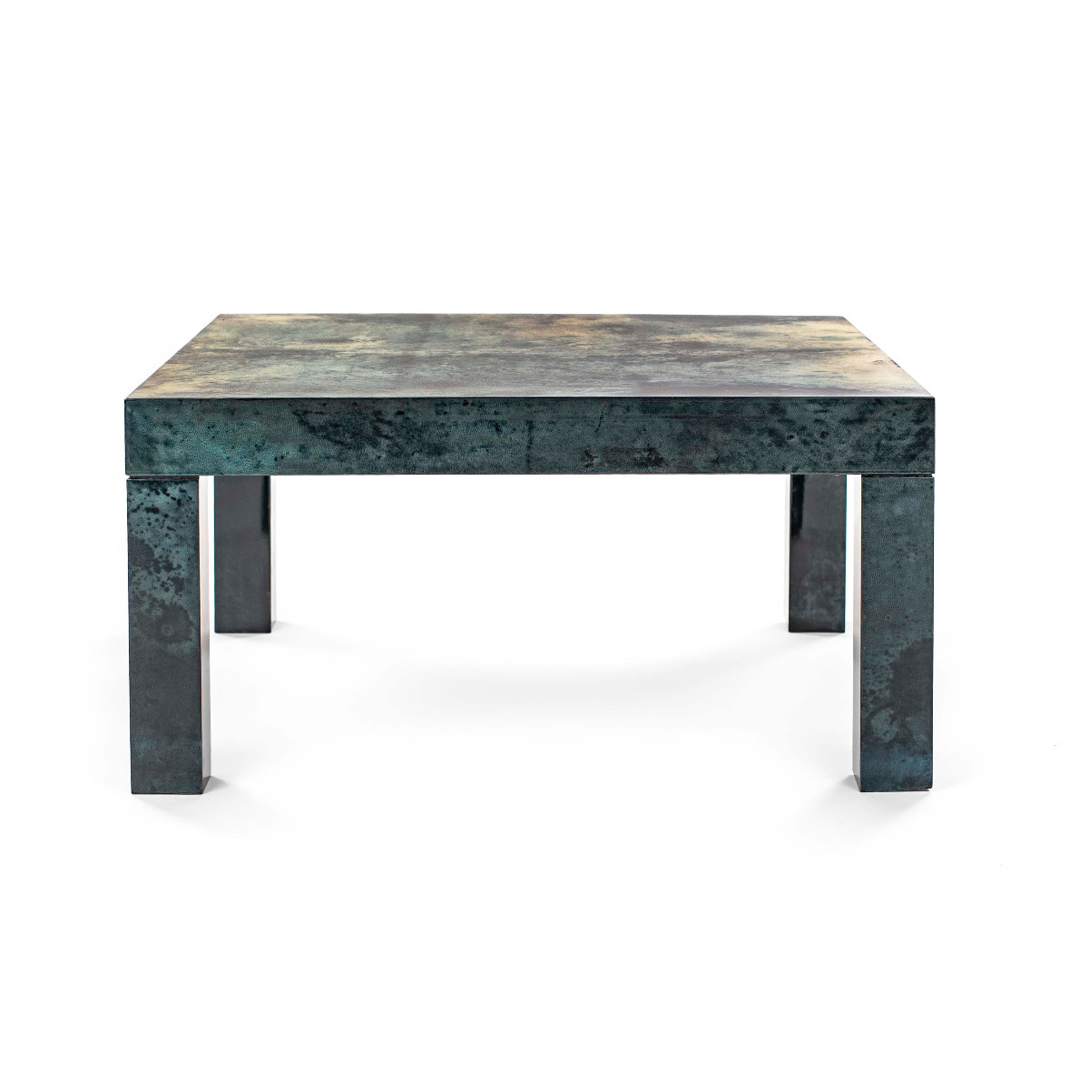 Square Side Table In Green Goatskin Leather, Mid-20th Century, Signed Aldo Tura-photo-3