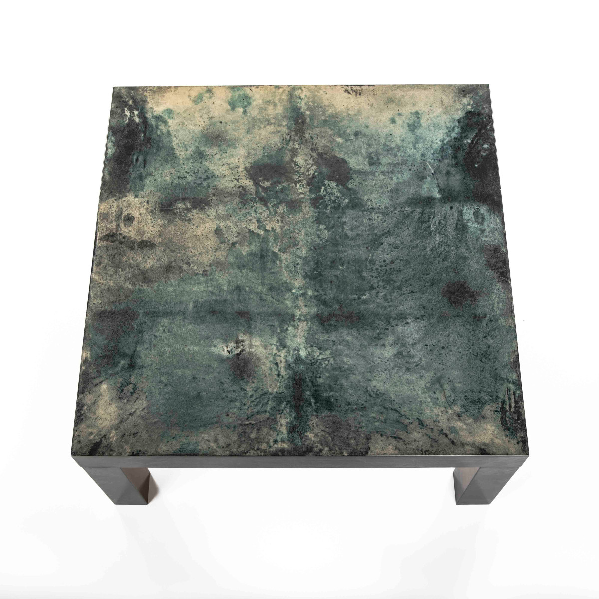 Square Side Table In Green Goatskin Leather, Mid-20th Century, Signed Aldo Tura-photo-4
