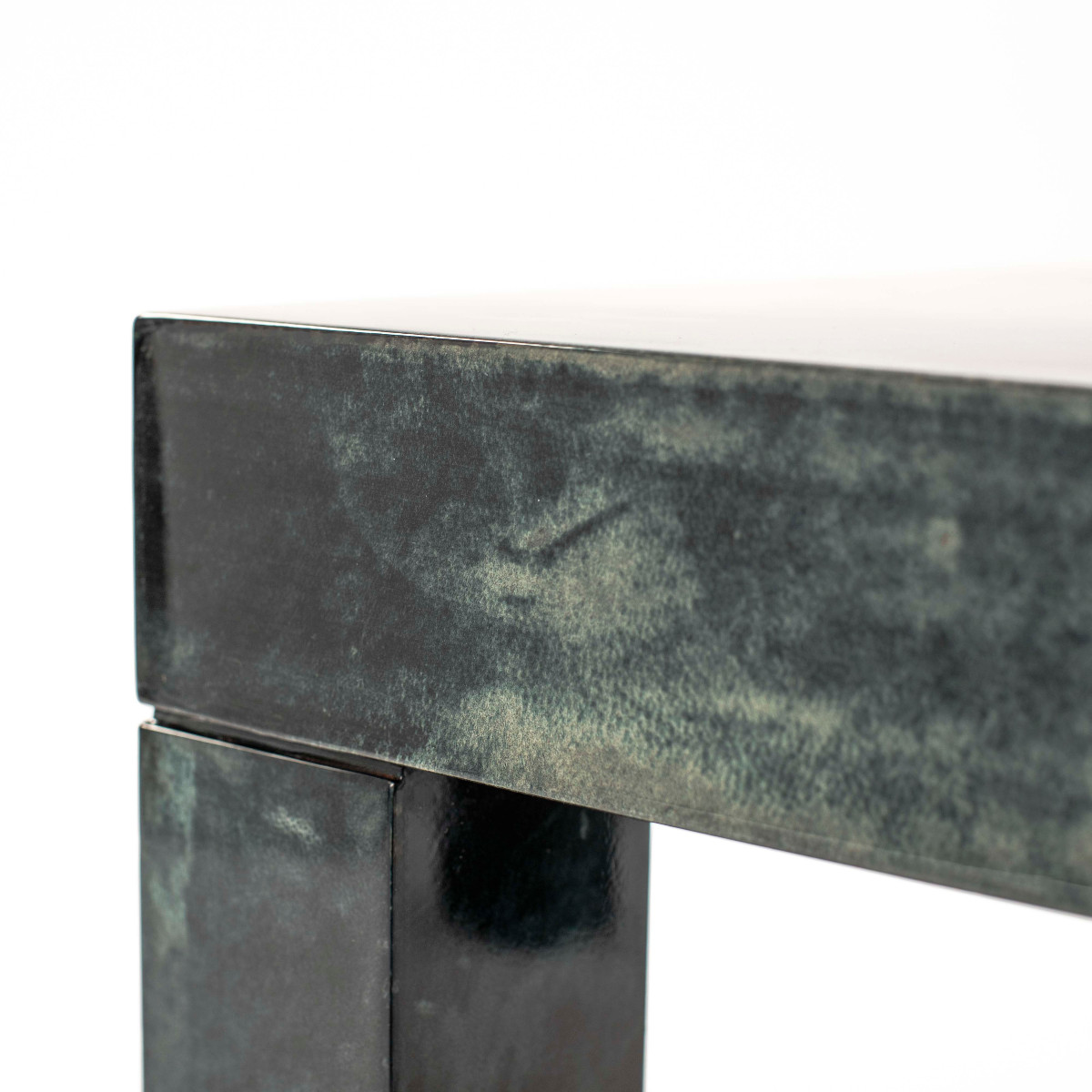 Square Side Table In Green Goatskin Leather, Mid-20th Century, Signed Aldo Tura-photo-2