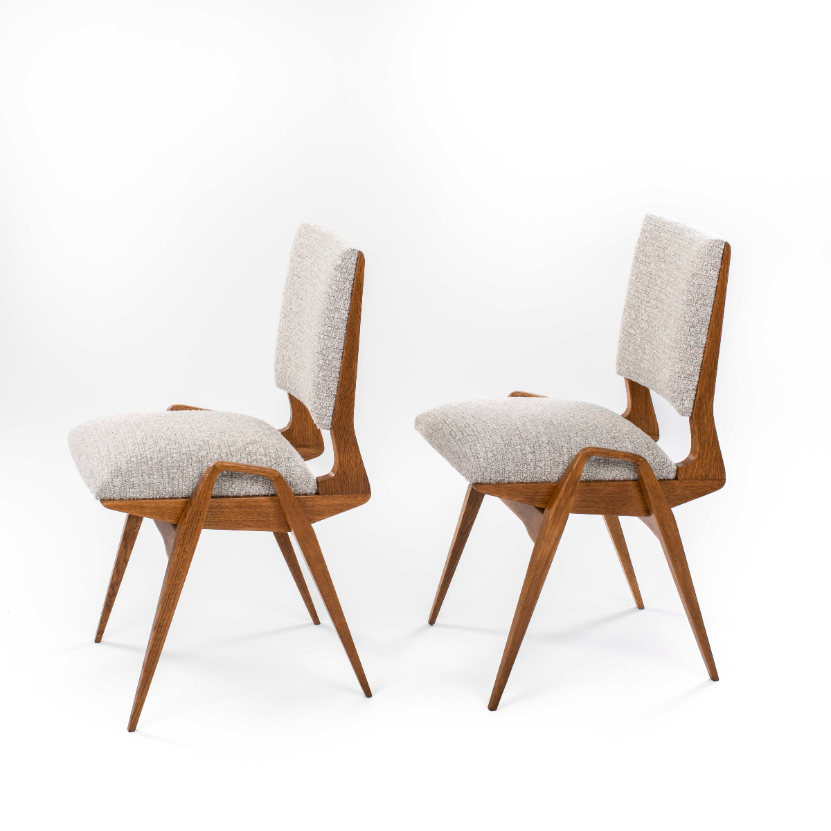 Pair Of Mid-century French Oak Chairs With Bouclé Fabric By Maurice Pré-photo-3