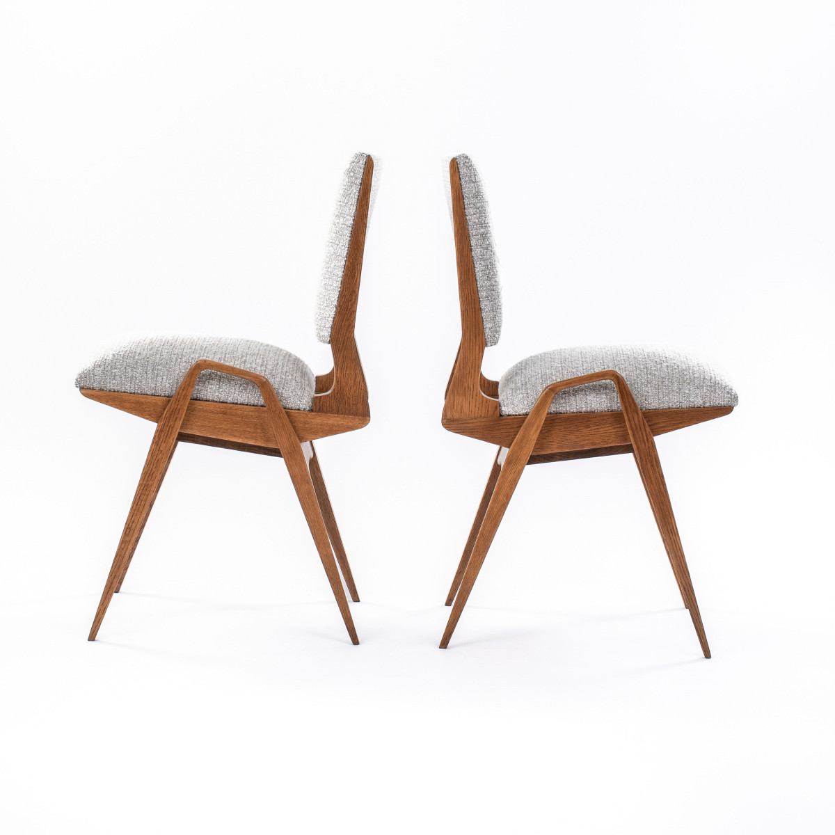 Pair Of Mid-century French Oak Chairs With Bouclé Fabric By Maurice Pré-photo-4