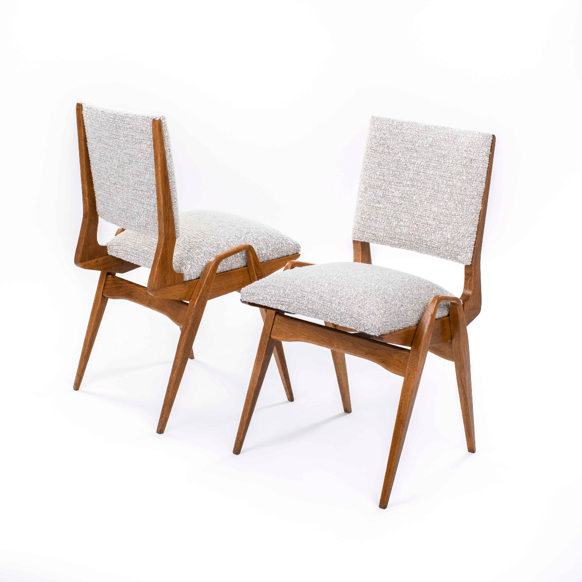 Pair Of Mid-century French Oak Chairs With Bouclé Fabric By Maurice Pré-photo-1