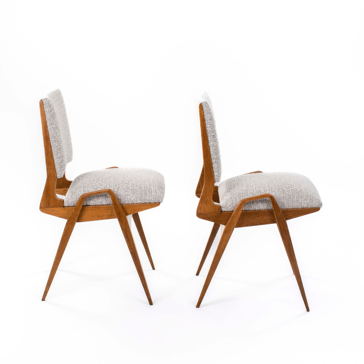 Pair Of Mid-century French Oak Chairs With Bouclé Fabric By Maurice Pré-photo-3