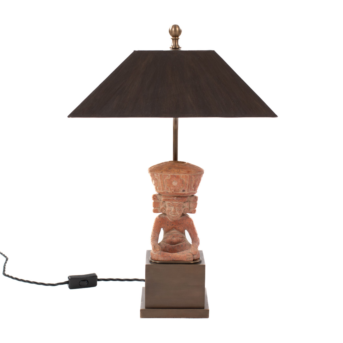 Lampe de table figurative en terre cuite représentant un prêtre assis, Mexique, années 1930-photo-2