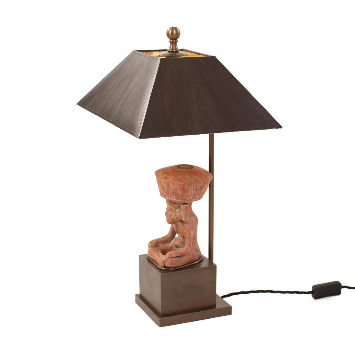 Lampe de table figurative en terre cuite représentant un prêtre assis, Mexique, années 1930-photo-4