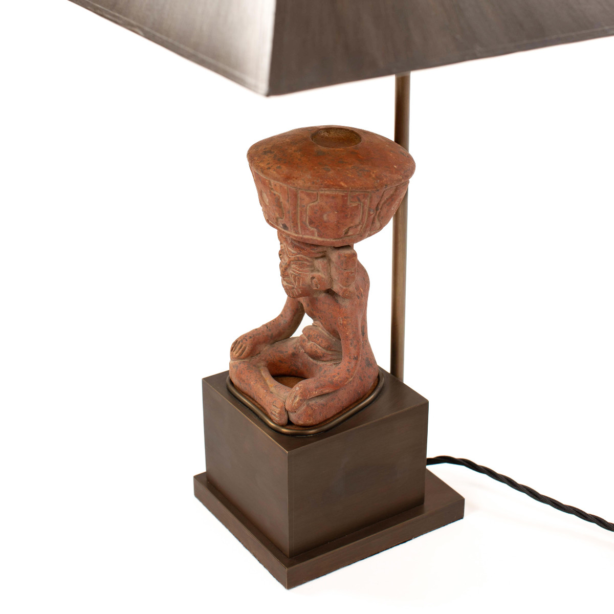 Lampe de table figurative en terre cuite représentant un prêtre assis, Mexique, années 1930-photo-4