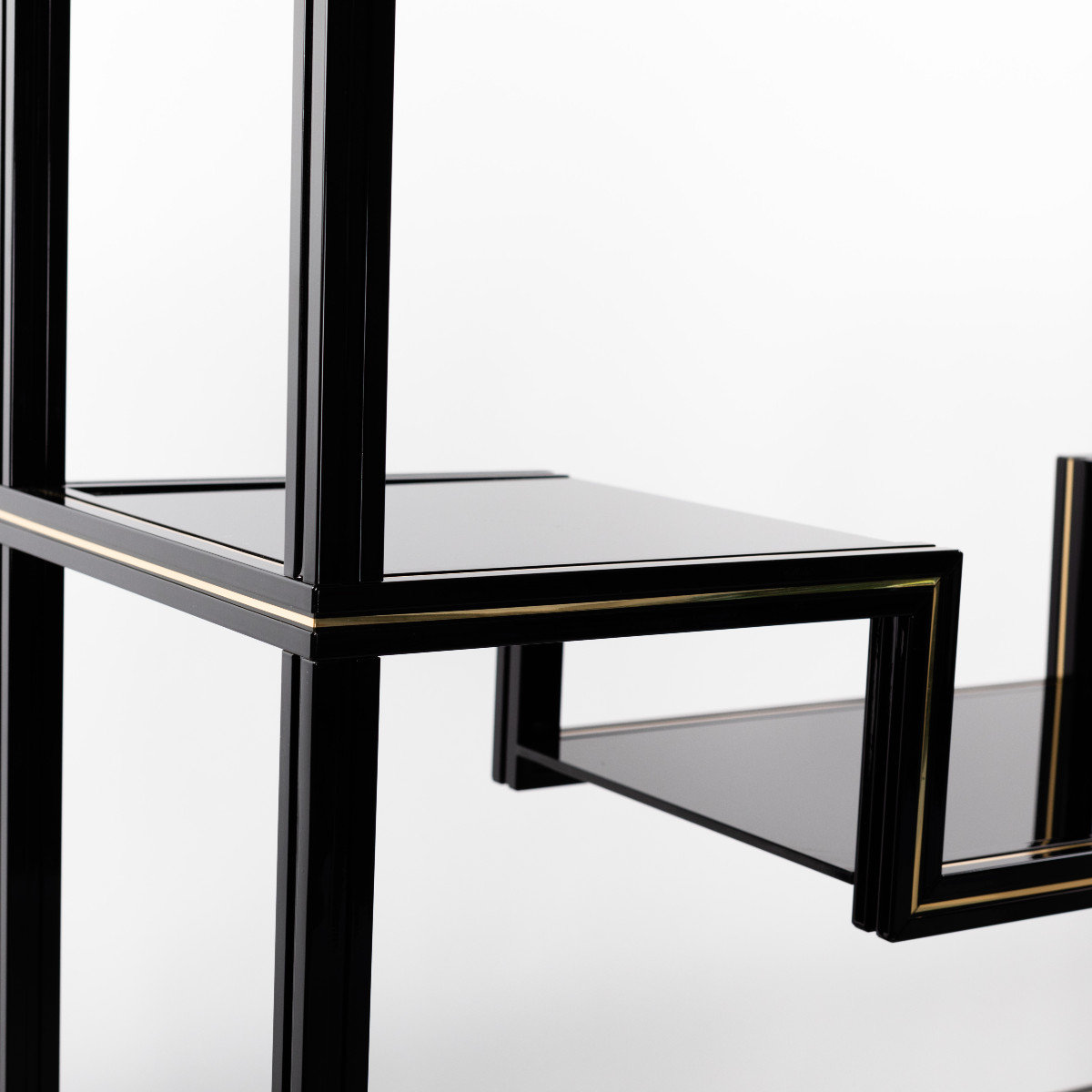 French Black Lacquered & Brass Shelf  By Pierre Vandel, 1970s-photo-1