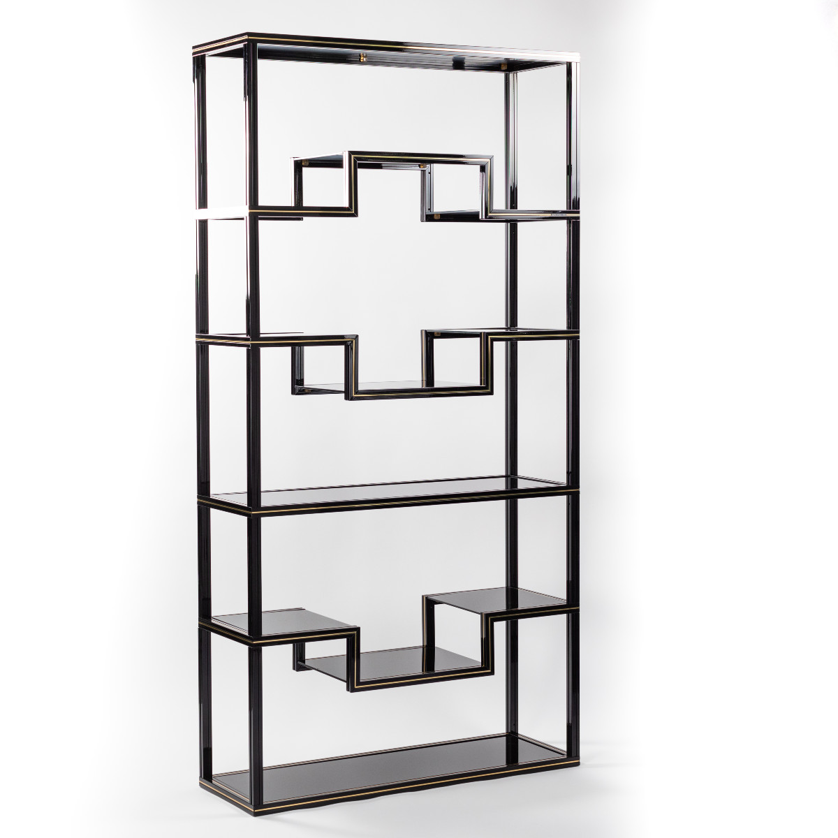 French Black Lacquered & Brass Shelf  By Pierre Vandel, 1970s