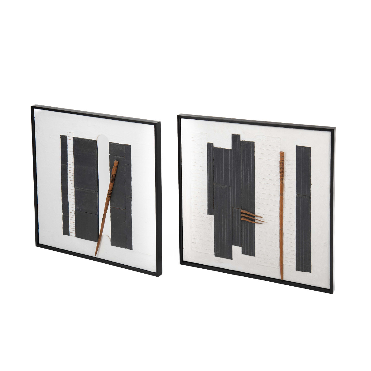 Paire de panneaux abstraits en relief en ardoise noire et argile blanche, 2001-photo-2