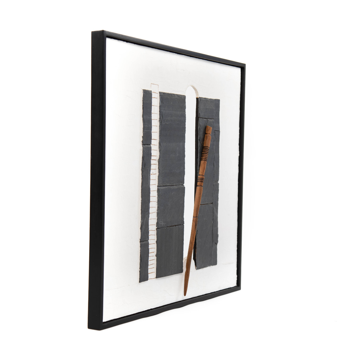 Paire de panneaux abstraits en relief en ardoise noire et argile blanche, 2001-photo-4