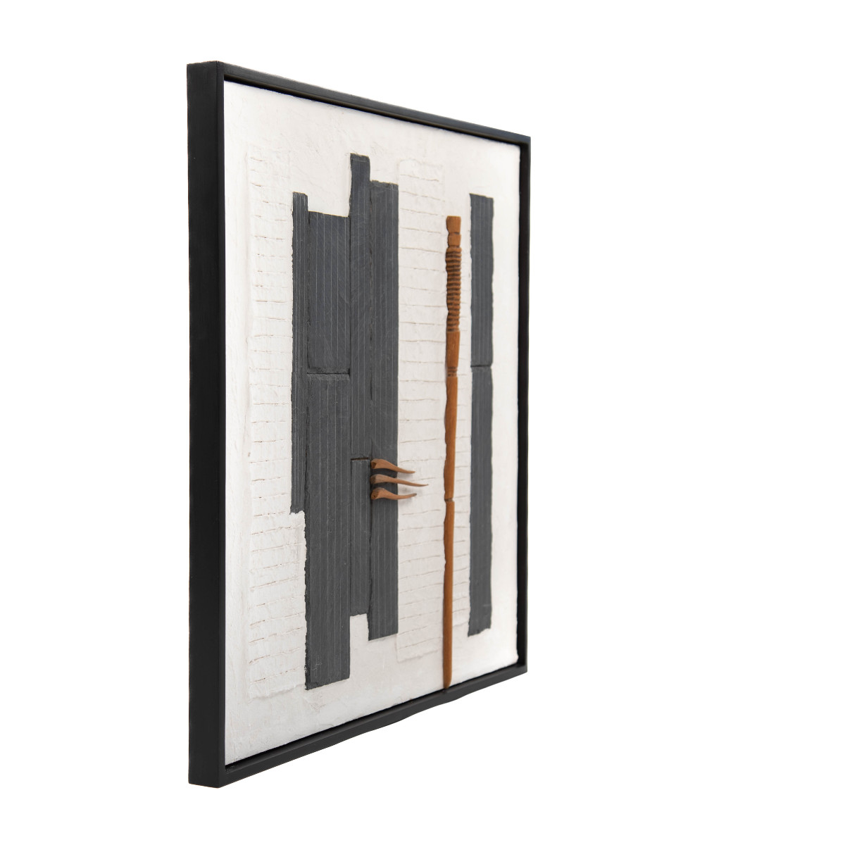 Paire de panneaux abstraits en relief en ardoise noire et argile blanche, 2001-photo-1