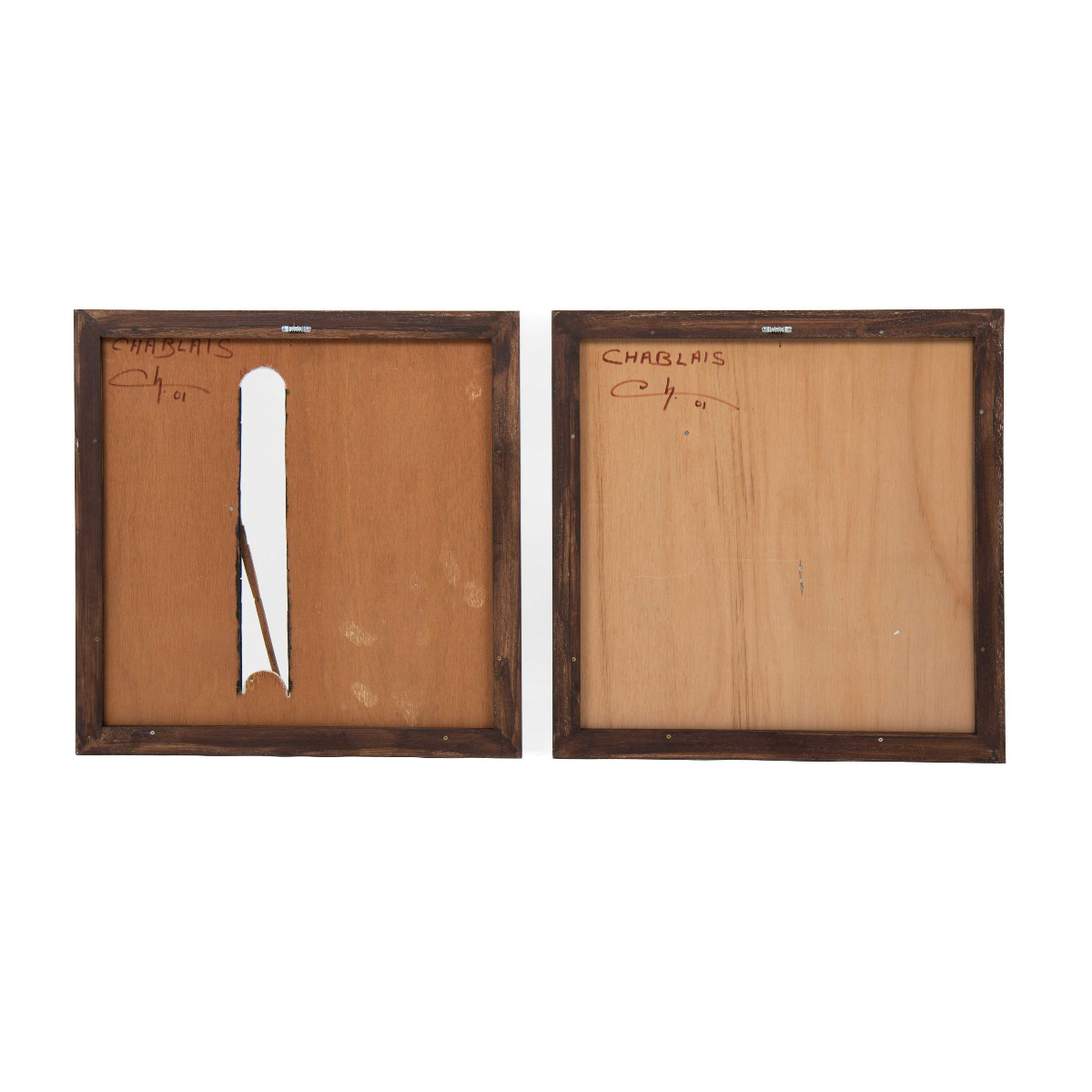 Paire de panneaux abstraits en relief en ardoise noire et argile blanche, 2001-photo-8