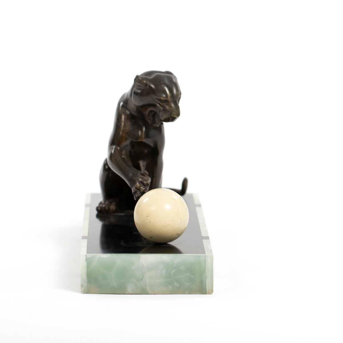 Panthère Art déco en bronze sur socle en marbre avec bordure en jade, signée à la main, LEDUC-photo-4
