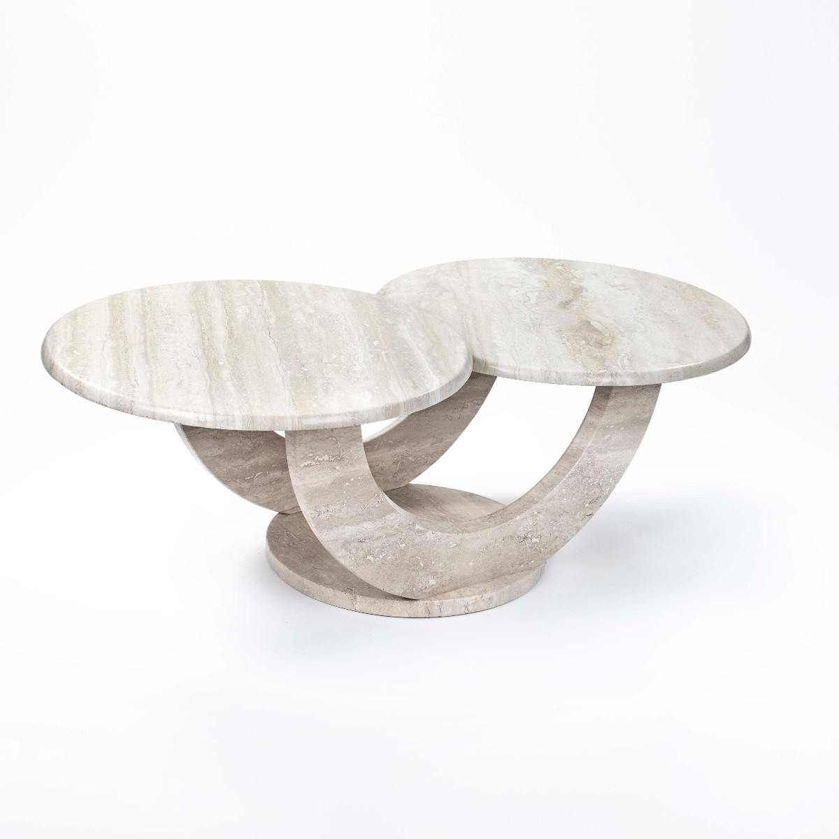 Table basse italienne ronde à deux niveaux en pierre travertin, années 1960-photo-2