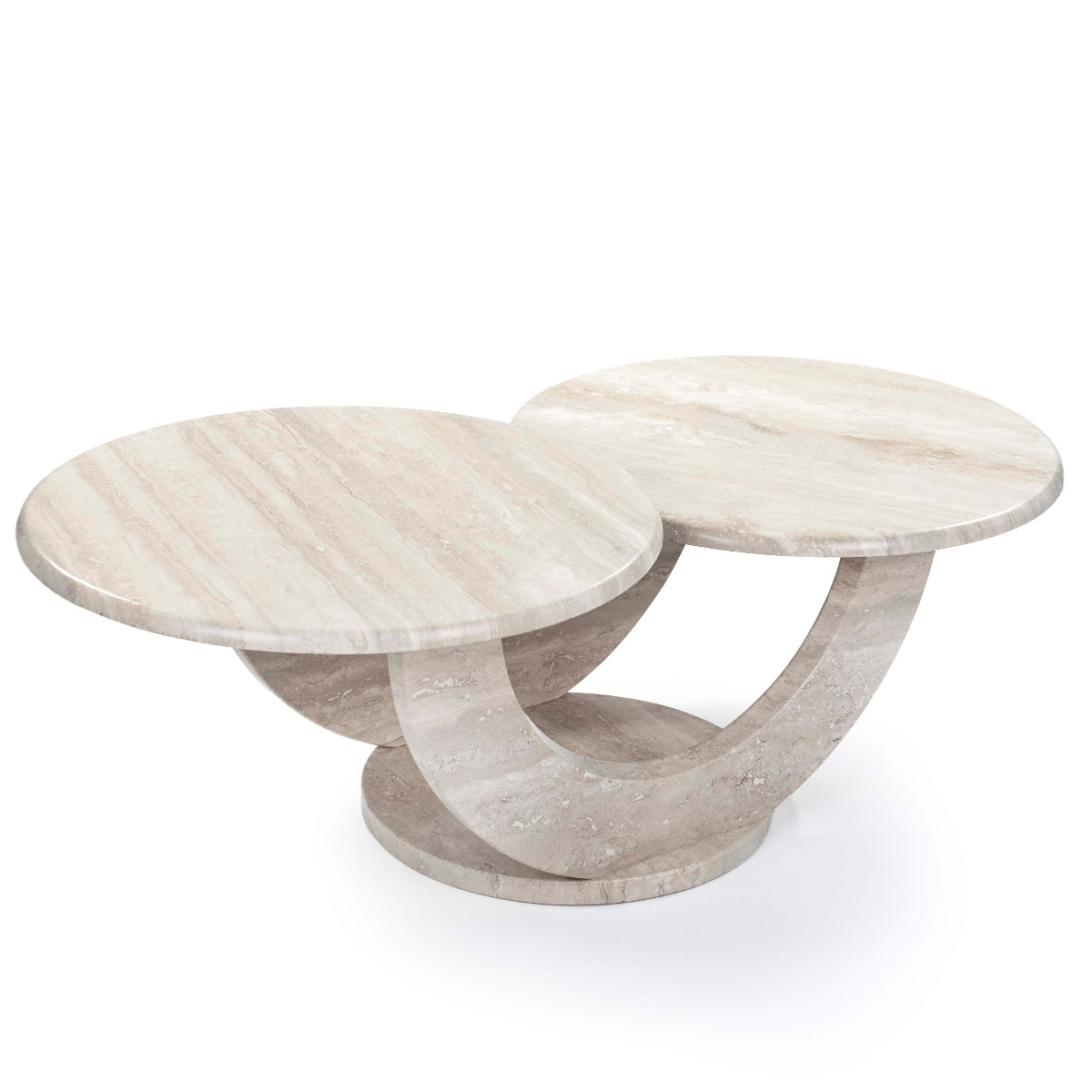Table basse italienne ronde à deux niveaux en pierre travertin, années 1960