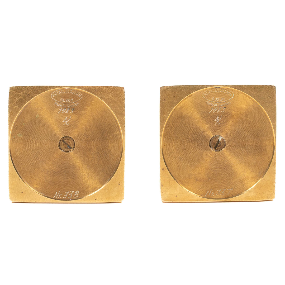 Paire de bougeoirs en laiton massif par Bernt Karlsson pour Gusum, Suède, années 1980-photo-5