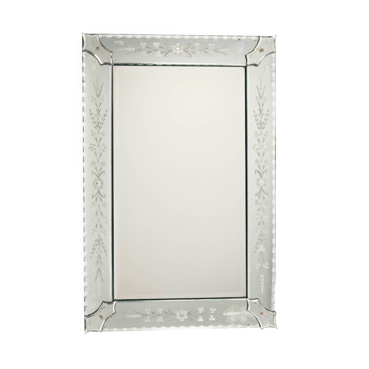Miroir vénitien rectangulaire avec décor délicat, années 1930