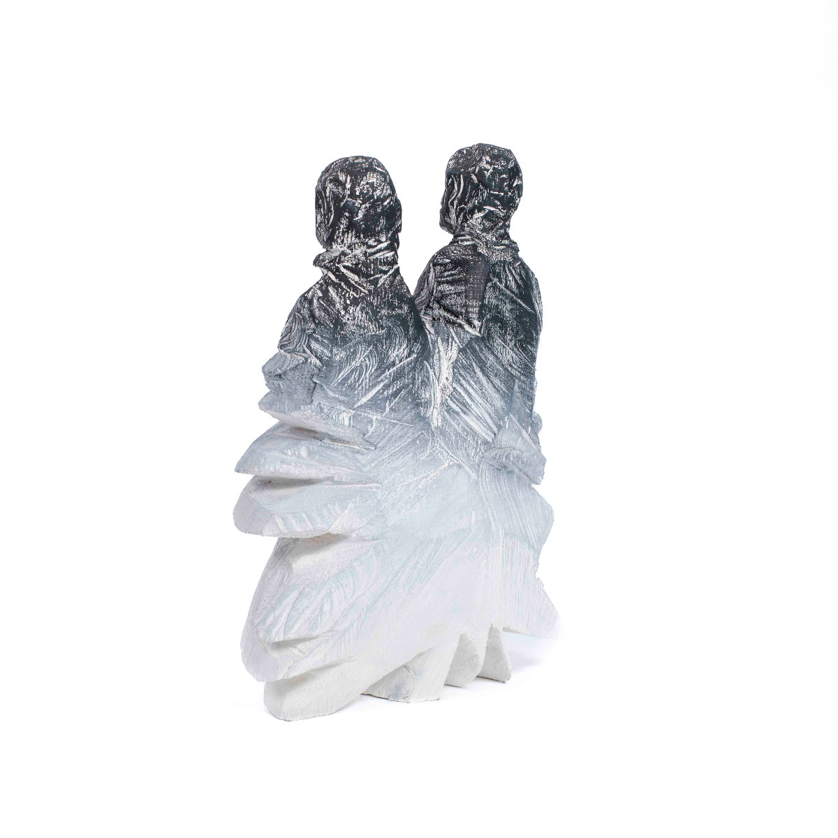 Sculpture abstraite-figurative en bois gris-noir « Twins » de Christofer Kochs-photo-1