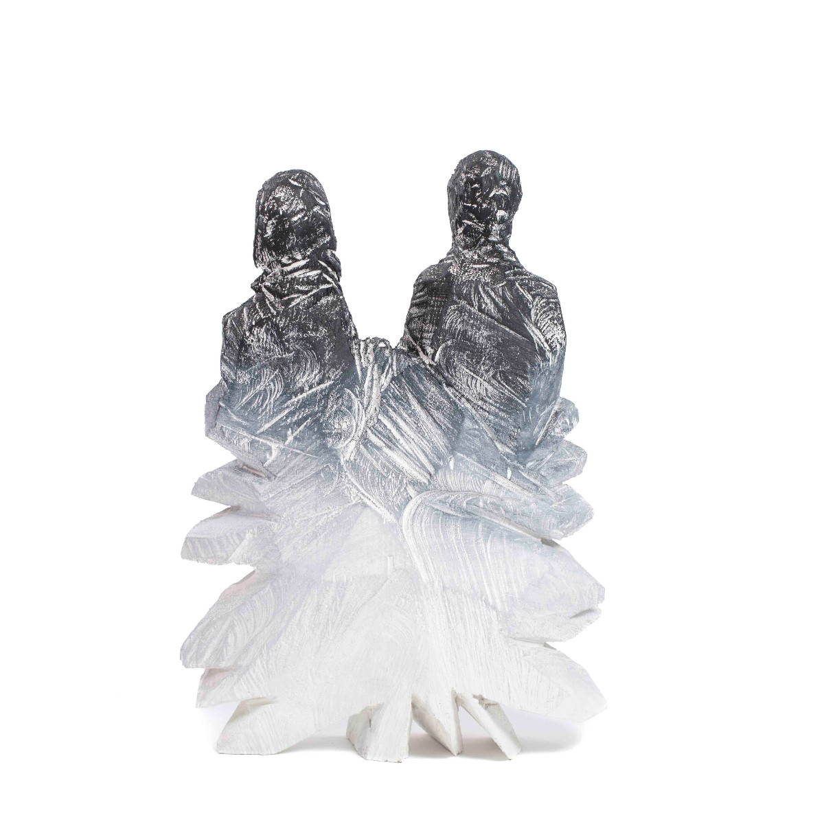 Sculpture abstraite-figurative en bois gris-noir « Twins » de Christofer Kochs-photo-2