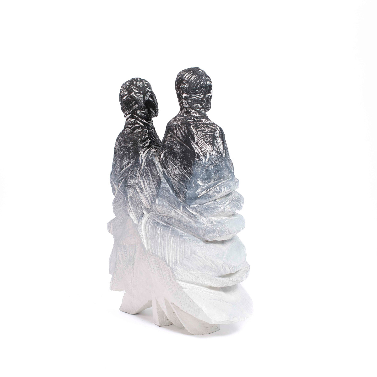 Sculpture abstraite-figurative en bois gris-noir « Twins » de Christofer Kochs-photo-3