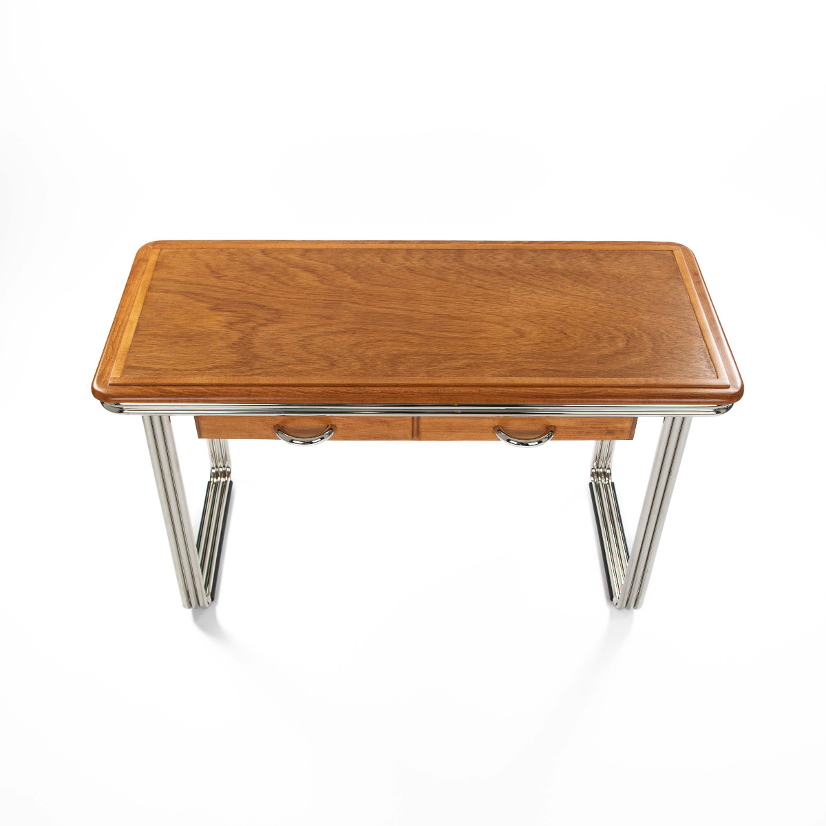 Bureau Bauhaus en hêtre avec structure tubulaire 2-3 pièces re-nickelée, années 1930-photo-3