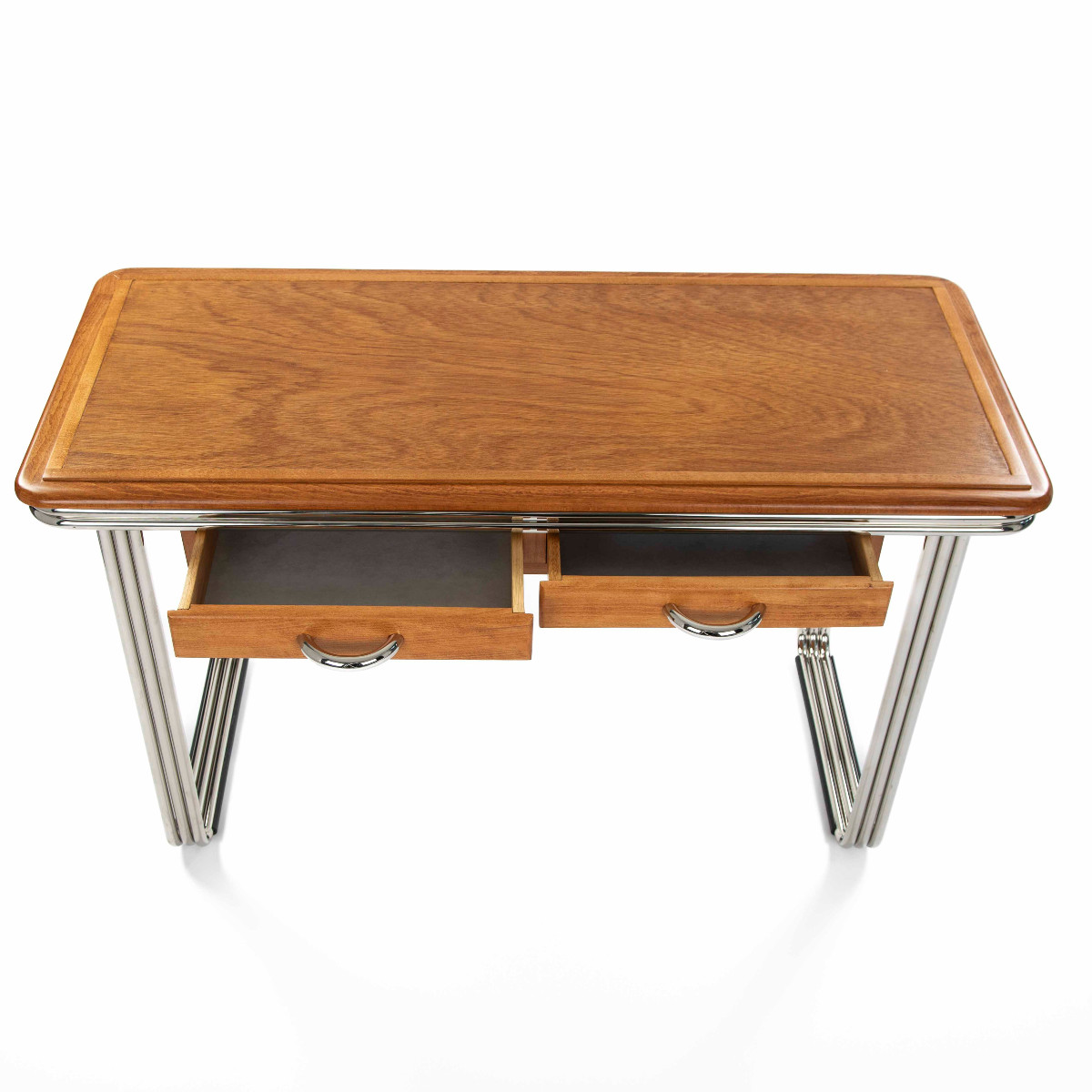 Bureau Bauhaus en hêtre avec structure tubulaire 2-3 pièces re-nickelée, années 1930-photo-4