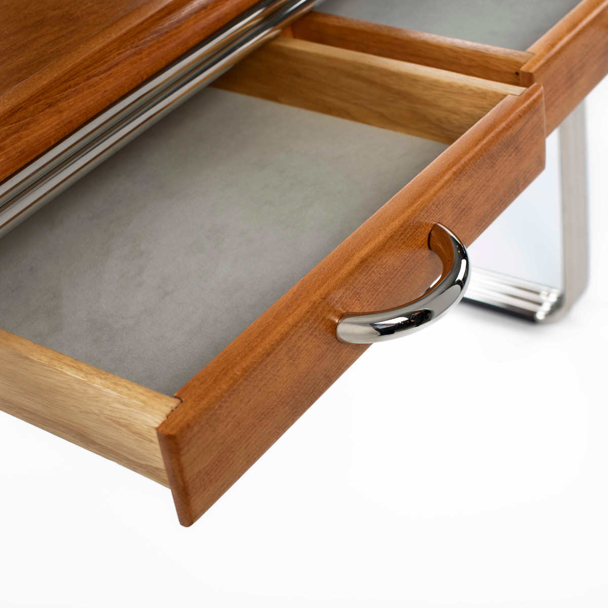 Bureau Bauhaus en hêtre avec structure tubulaire 2-3 pièces re-nickelée, années 1930-photo-7