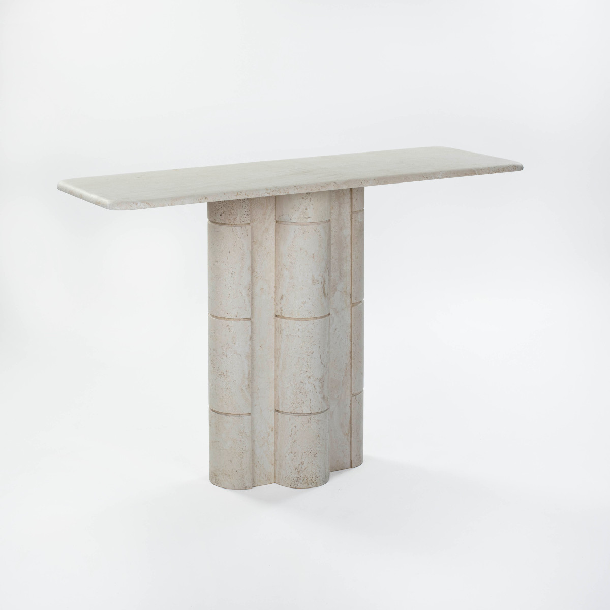 Console élégante de style milieu du siècle en travertin imitation bambou, années 1970-photo-4