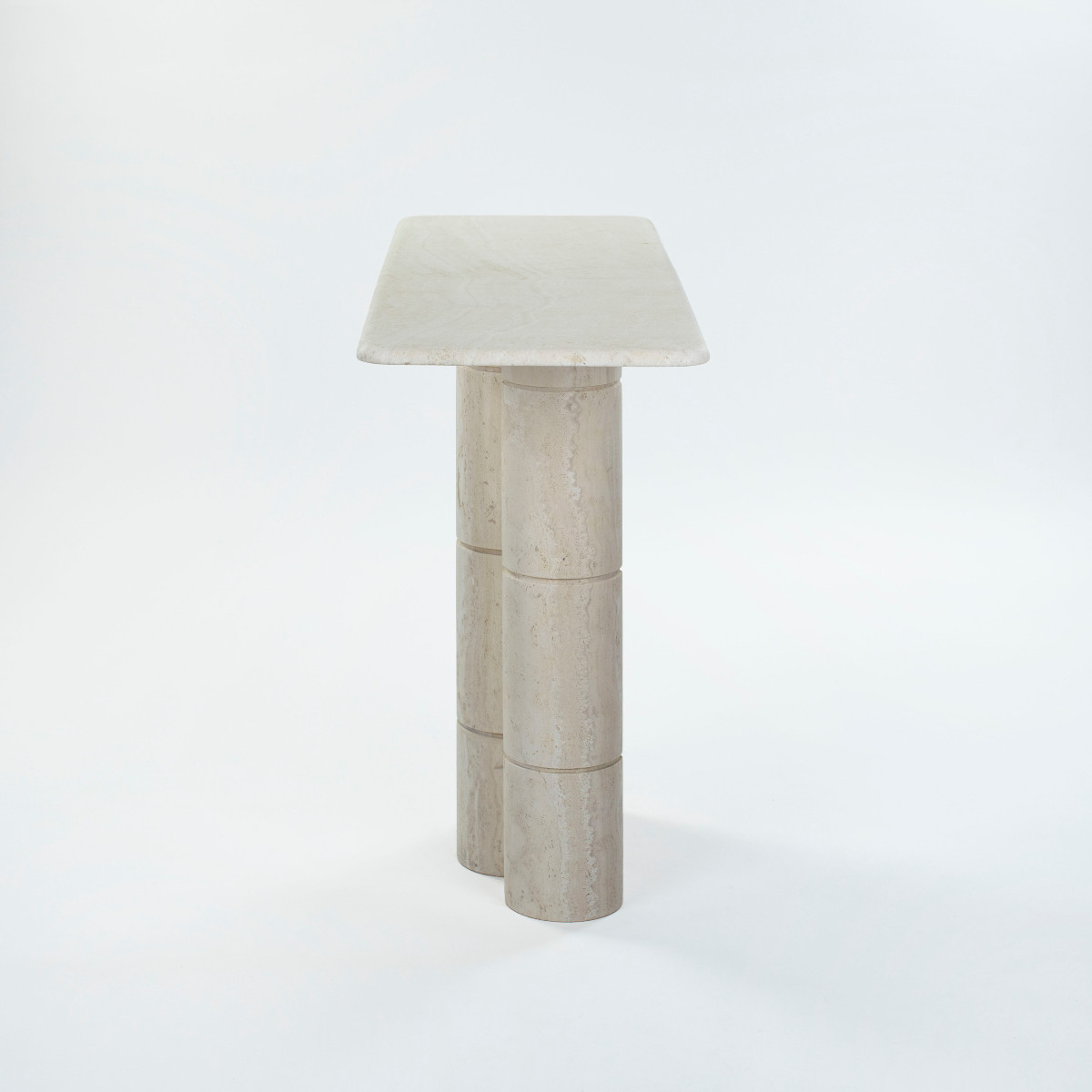 Console élégante de style milieu du siècle en travertin imitation bambou, années 1970-photo-3