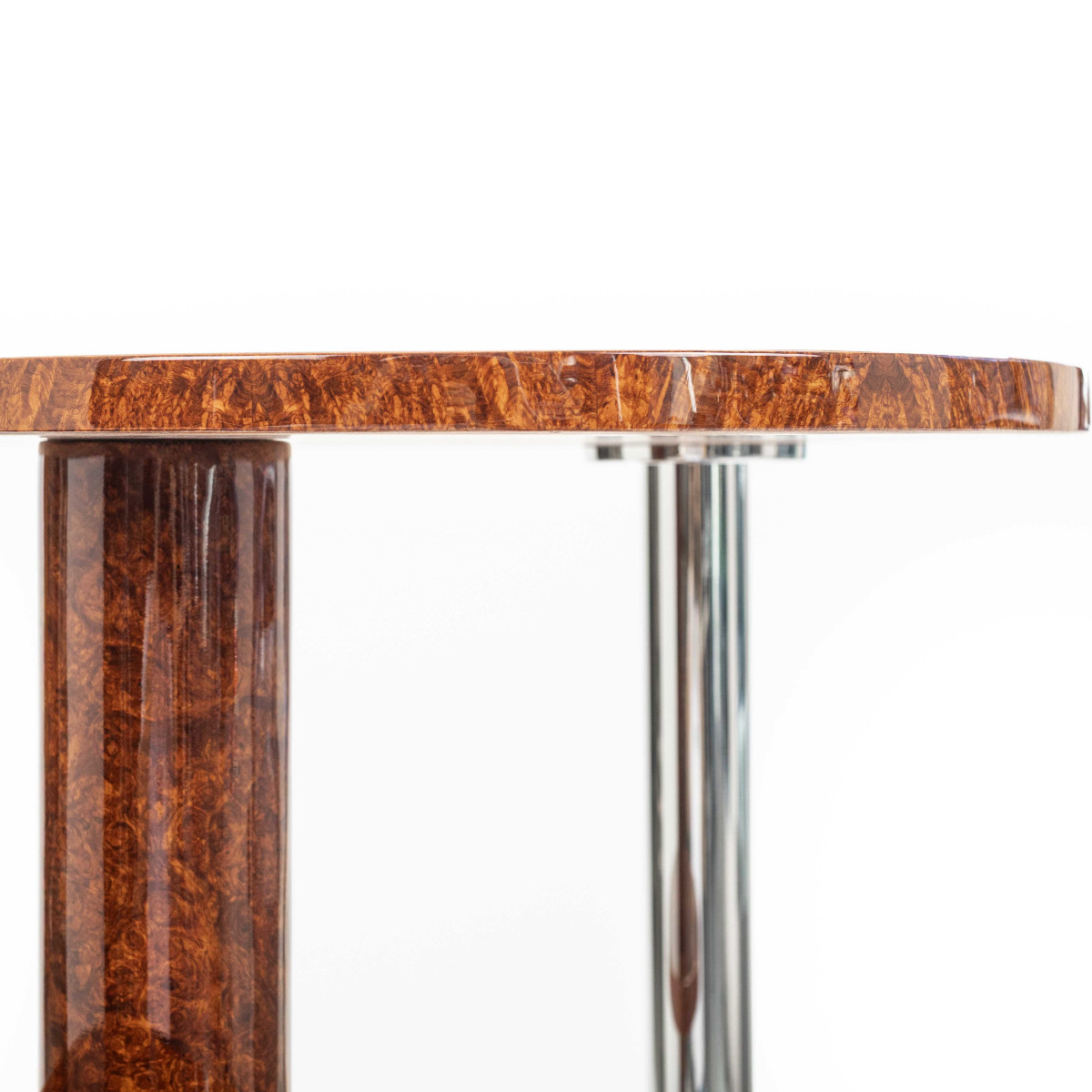 Table basse Art Déco à plusieurs niveaux en bois d'Amboyna et acier inoxydable, années 1930-photo-7