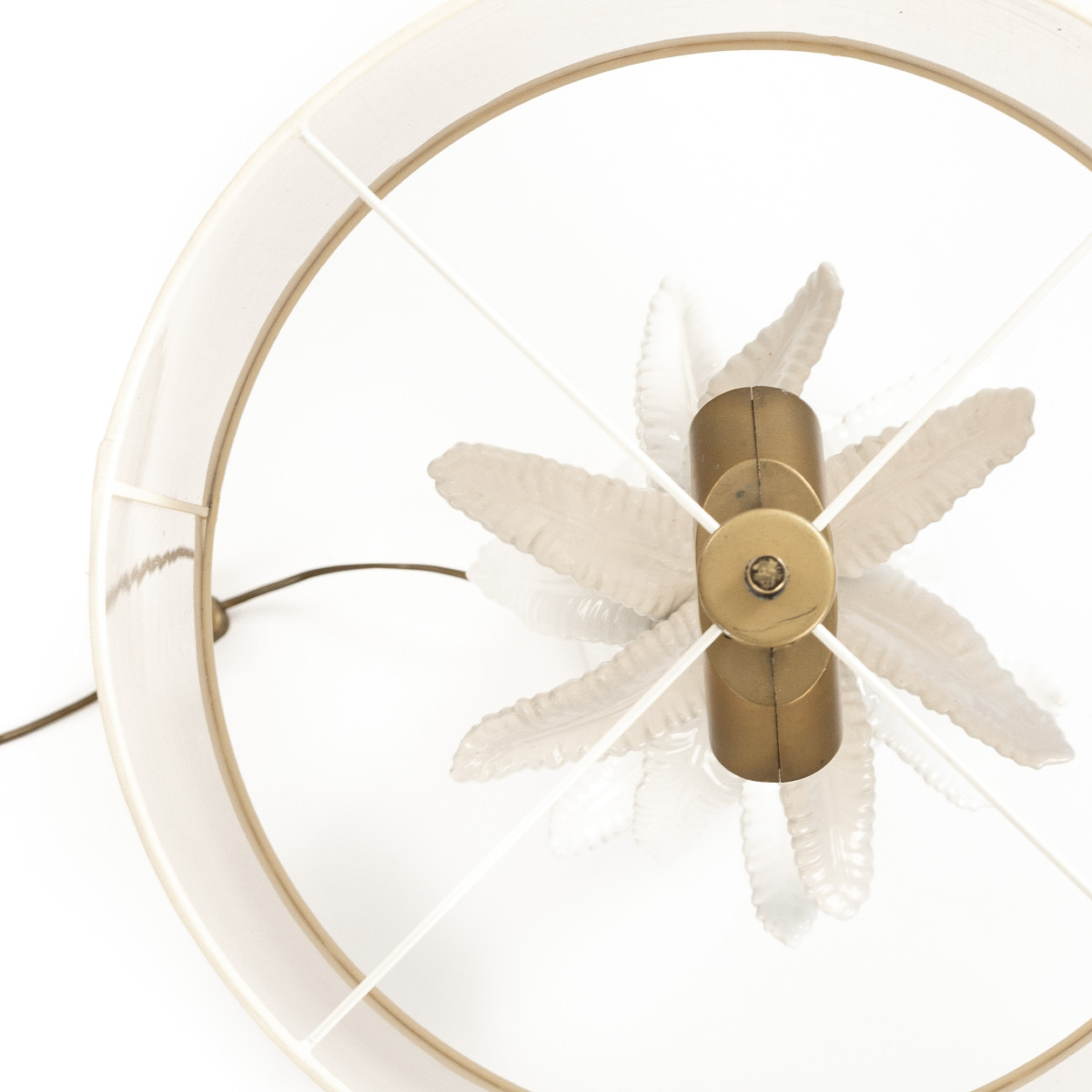 Mid-century French "palmier Blanc" Ceramic Table Lamp With Raffia Shade, 1970s-photo-3