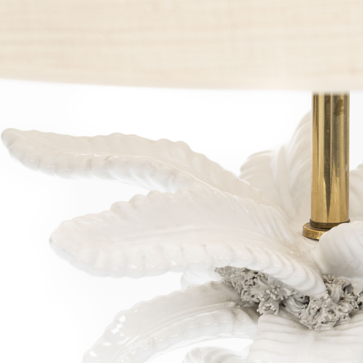 Mid-century French "palmier Blanc" Ceramic Table Lamp With Raffia Shade, 1970s-photo-5