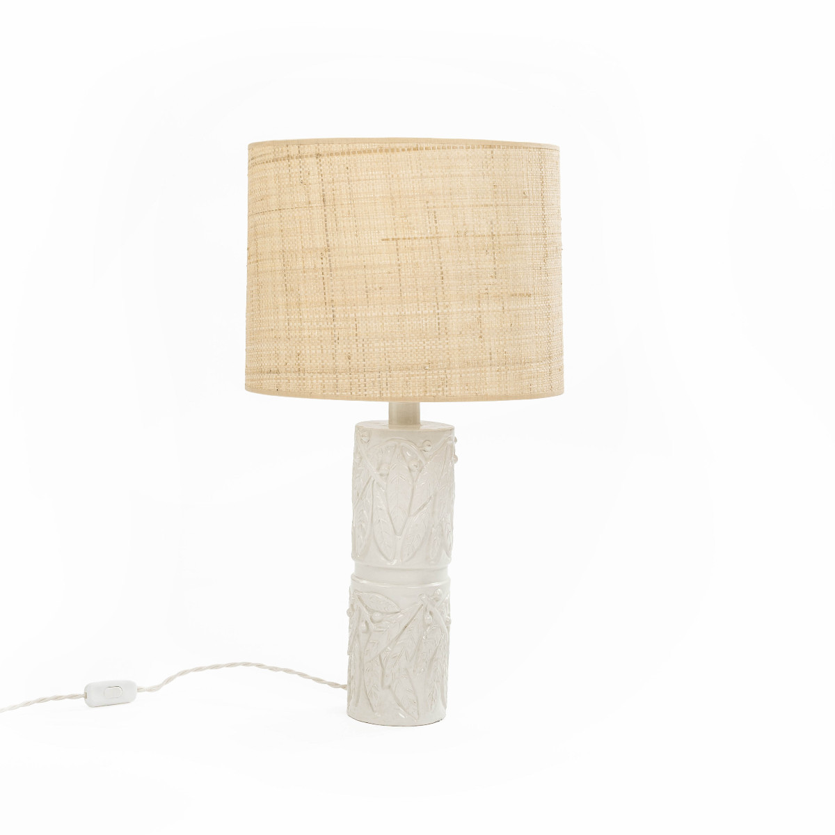 Mid-century Italian Glazed Ceramic Table Lamp With Beige Raffia Shade, 1960s-photo-2