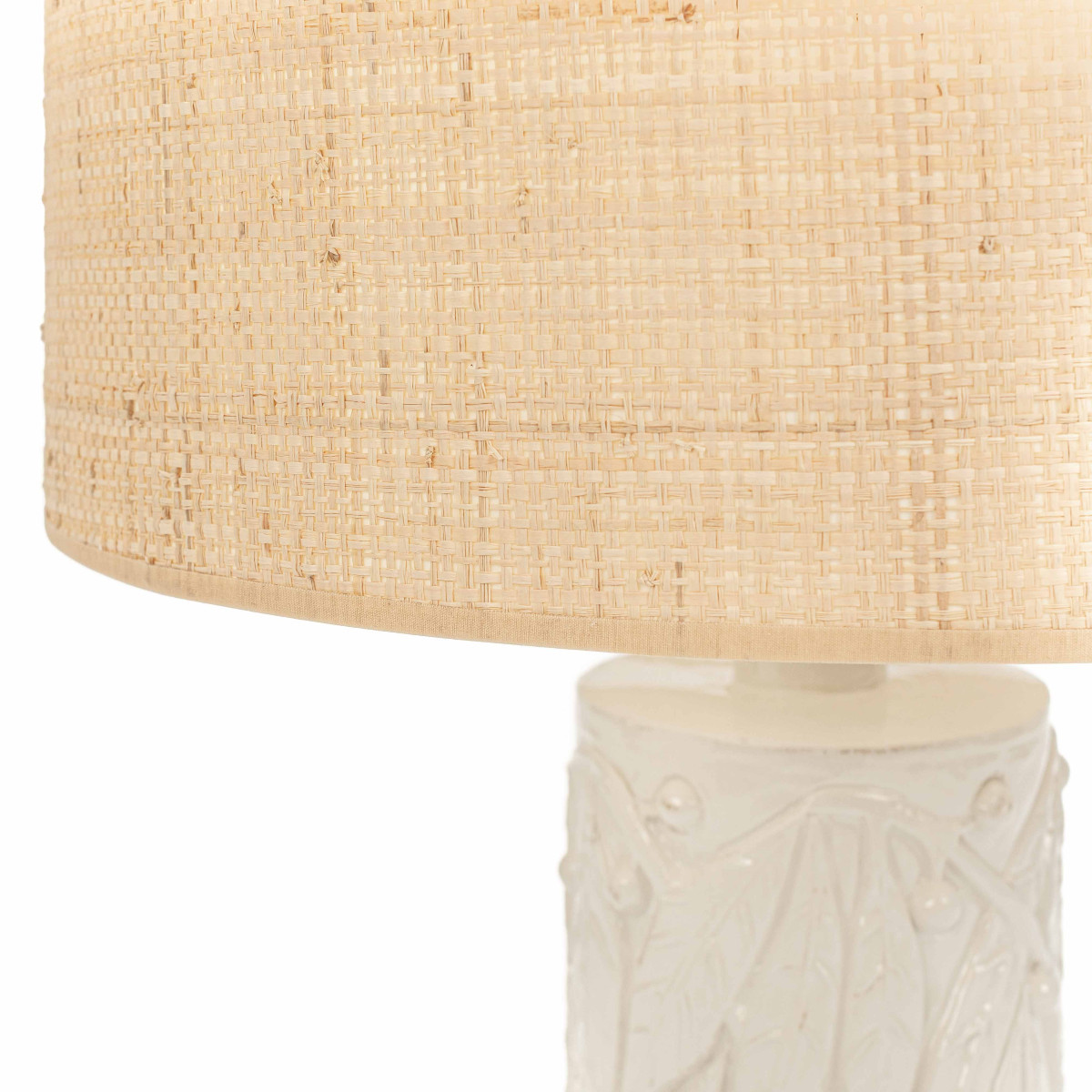 Mid-century Italian Glazed Ceramic Table Lamp With Beige Raffia Shade, 1960s-photo-2