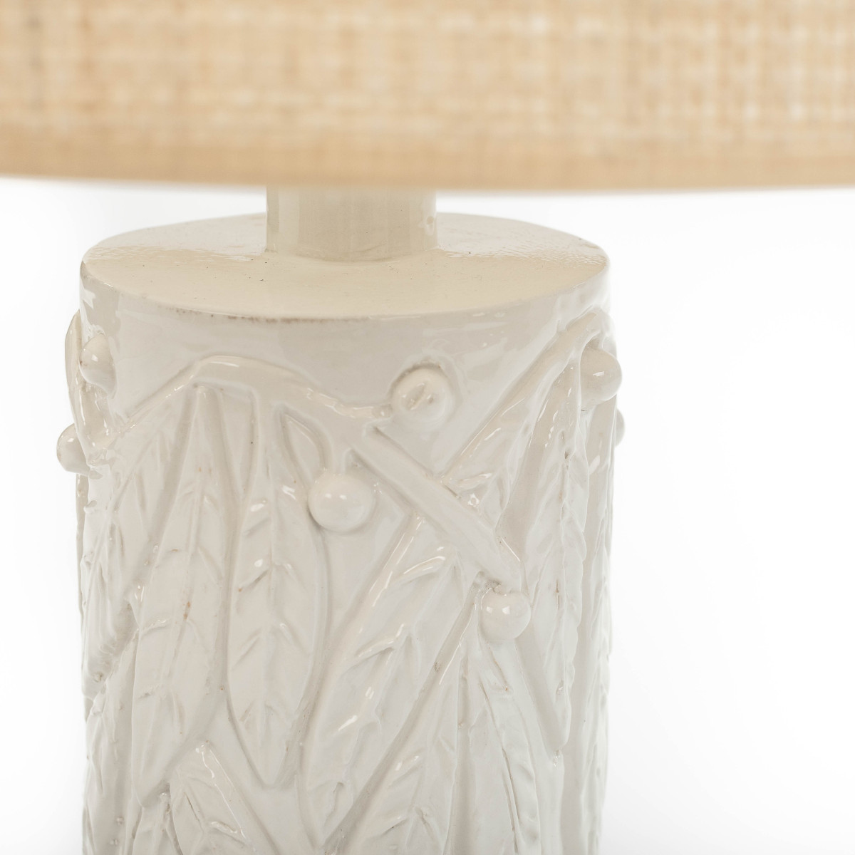 Mid-century Italian Glazed Ceramic Table Lamp With Beige Raffia Shade, 1960s-photo-3