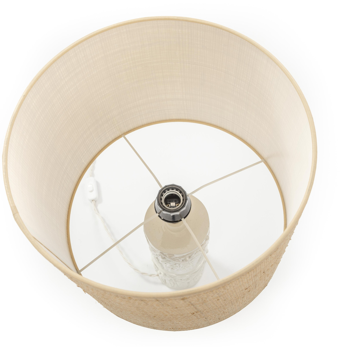 Mid-century Italian Glazed Ceramic Table Lamp With Beige Raffia Shade, 1960s-photo-7