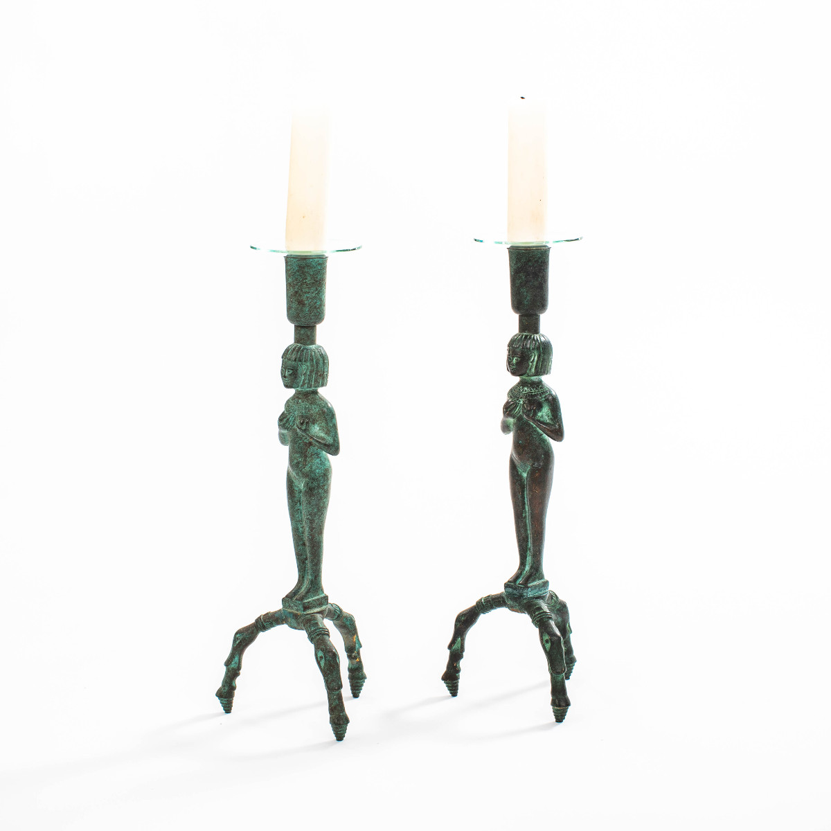 Bougeoirs Art Déco en bronze d'inspiration égyptienne-photo-1