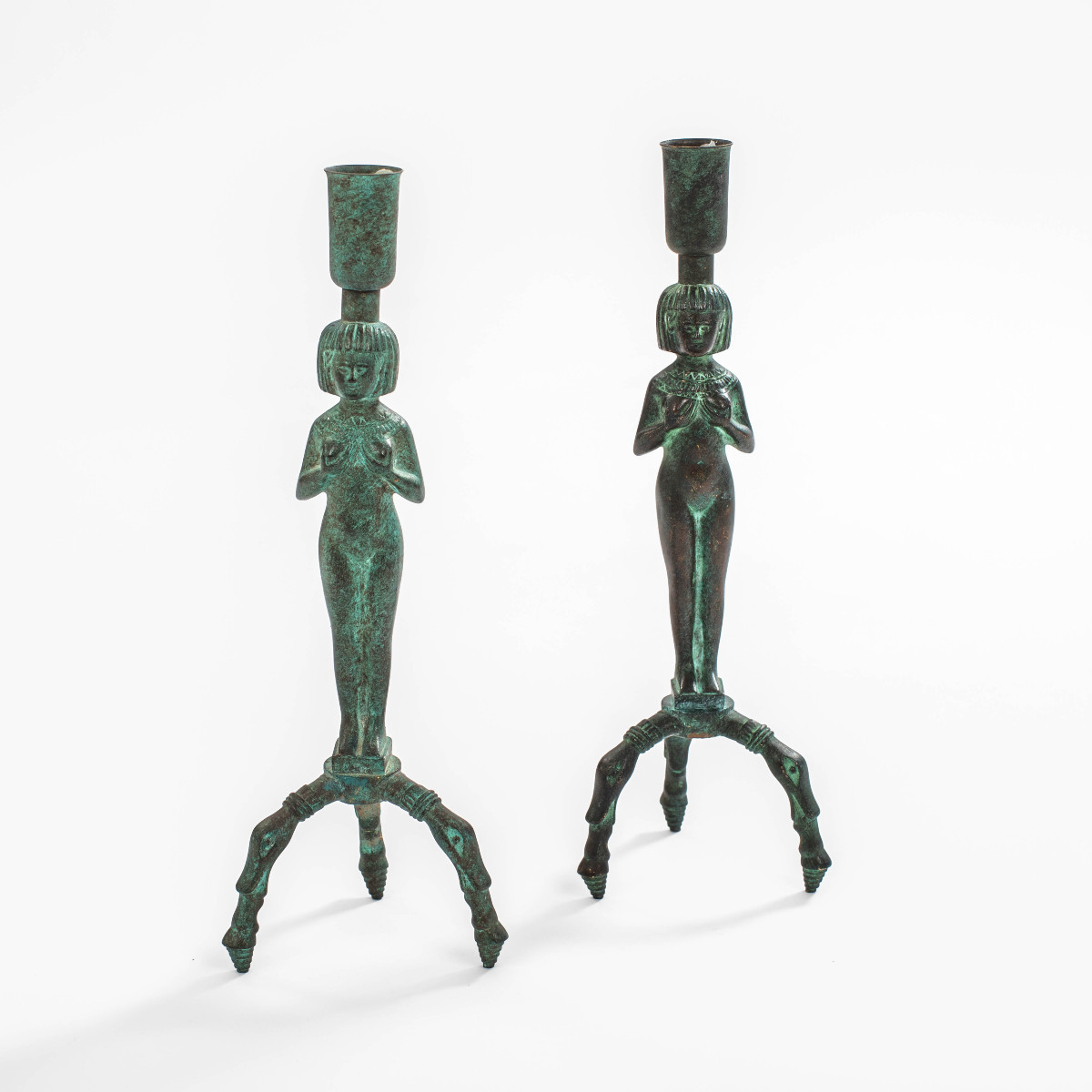 Bougeoirs Art Déco en bronze d'inspiration égyptienne