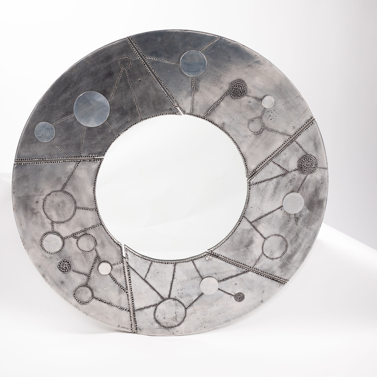 Sculptural Brutalist Steel Mirror By Bianca Garinei 1970s, Signed-photo-2