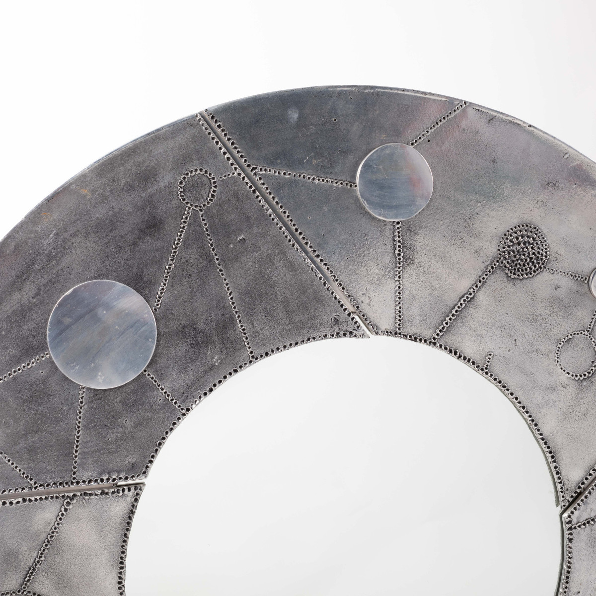 Sculptural Brutalist Steel Mirror By Bianca Garinei 1970s, Signed-photo-3