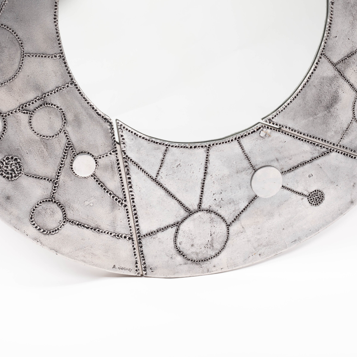 Sculptural Brutalist Steel Mirror By Bianca Garinei 1970s, Signed-photo-4