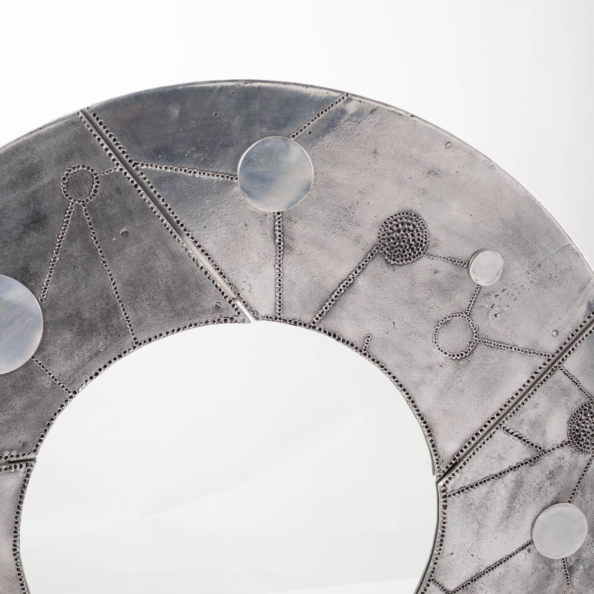 Sculptural Brutalist Steel Mirror By Bianca Garinei 1970s, Signed-photo-2