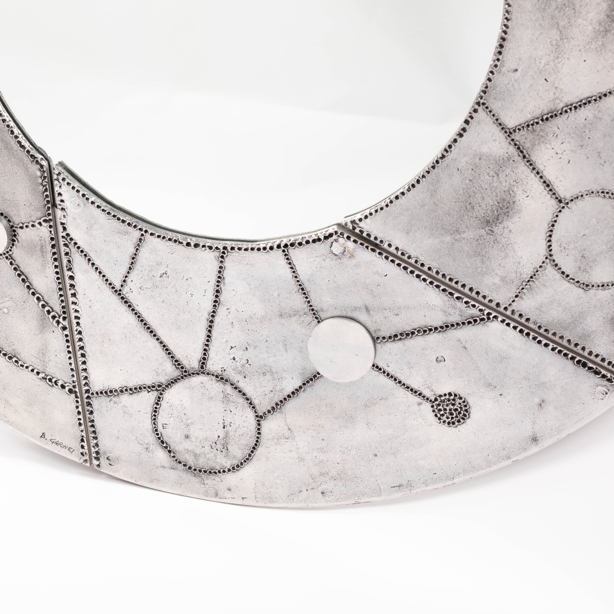 Sculptural Brutalist Steel Mirror By Bianca Garinei 1970s, Signed-photo-4