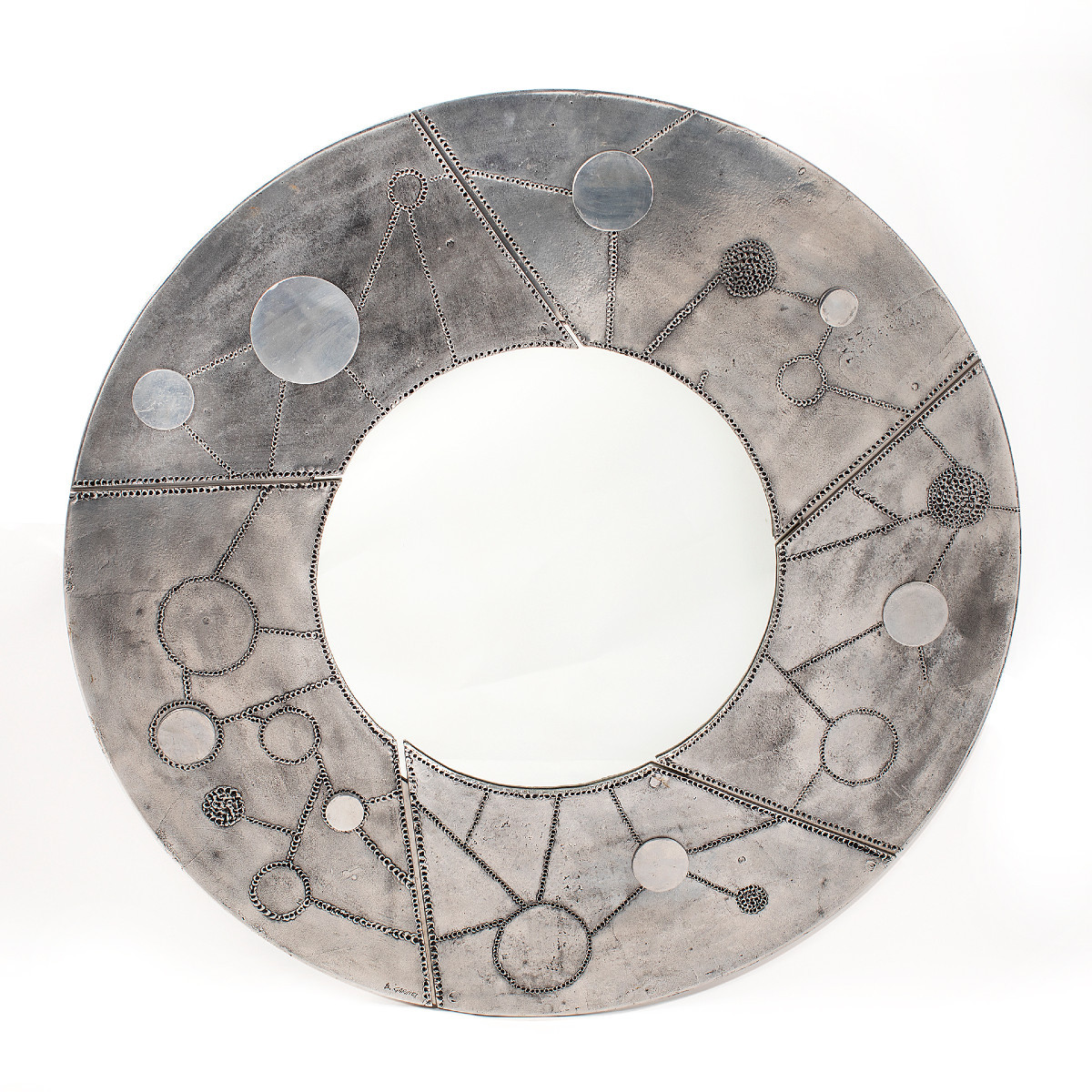 Sculptural Brutalist Steel Mirror By Bianca Garinei 1970s, Signed