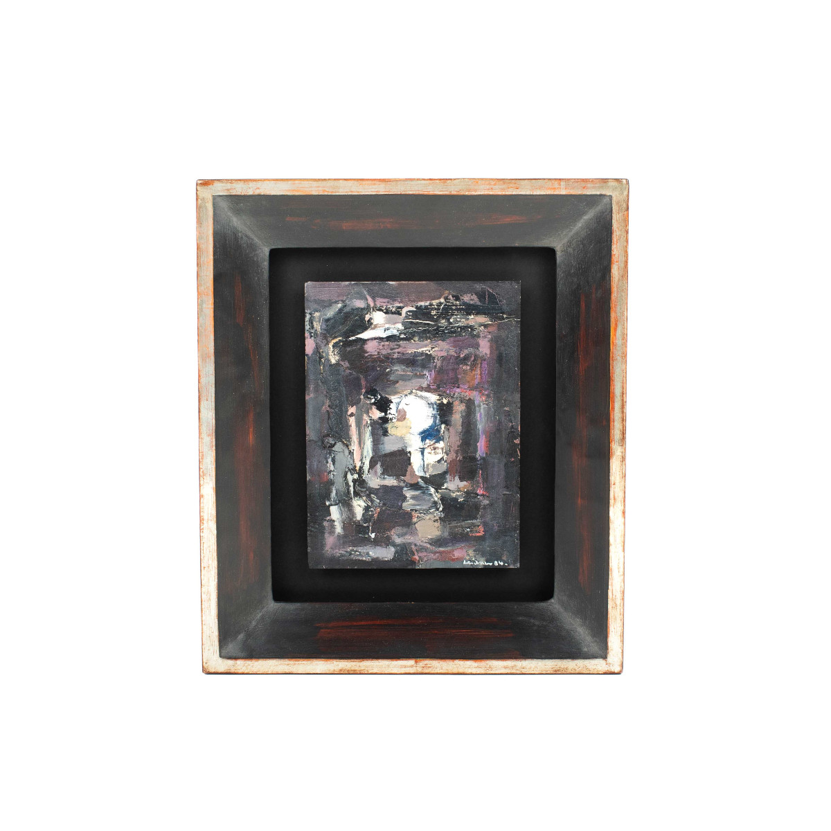 Petite composition moderne abstraite en noir, blanc et violet par René Leidner 1984-photo-2